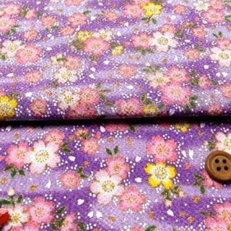 （優雅紫櫻）日本 進口 拼布 布料 縮緬布 無襯絹布 花柄系列**