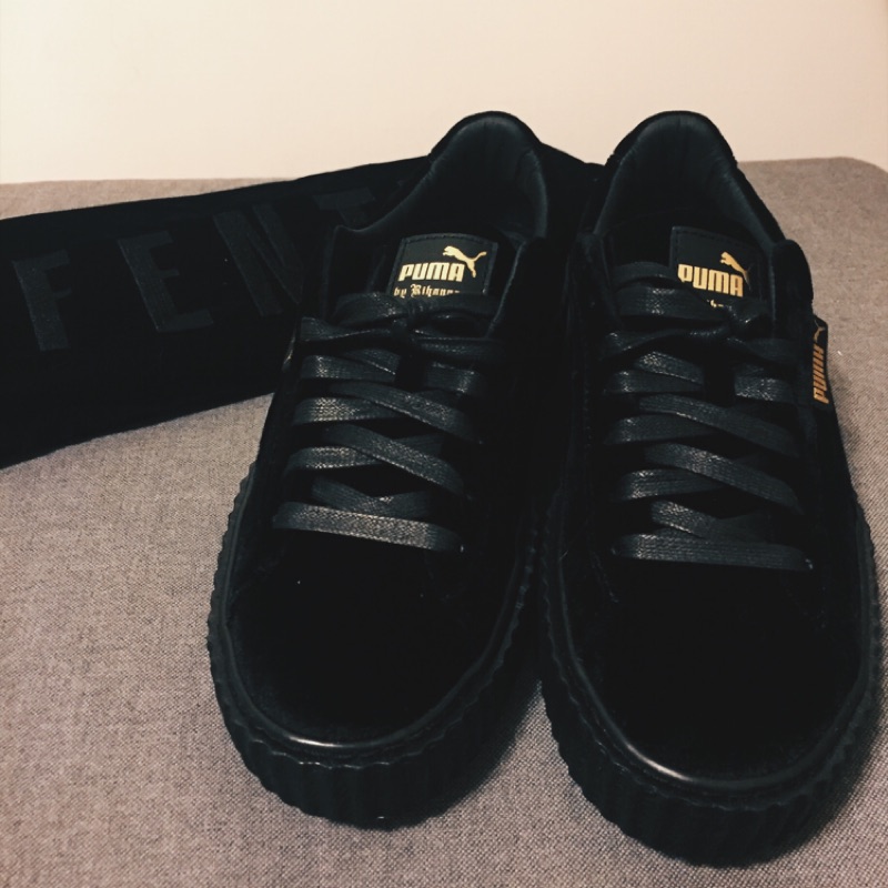 Puma Fenty x Rihanna Creeper suede 絲絨黑厚底鬆糕鞋