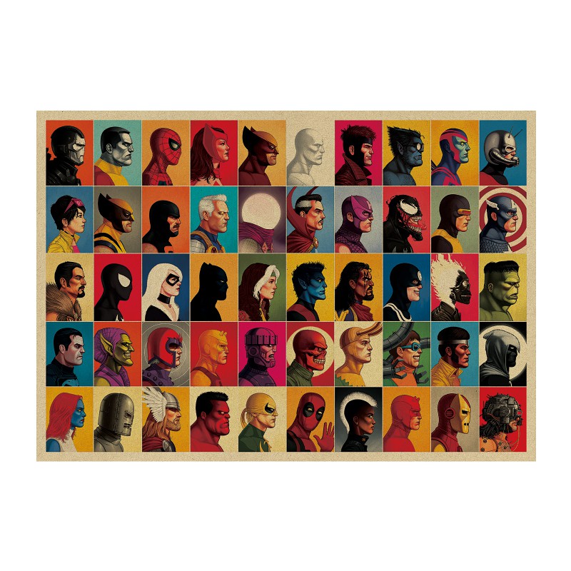漫威  DC 超級英雄大集合 死侍 美國隊長 鋼鐵人 復古海報 牛皮紙海報 店面裝飾 壁貼A14