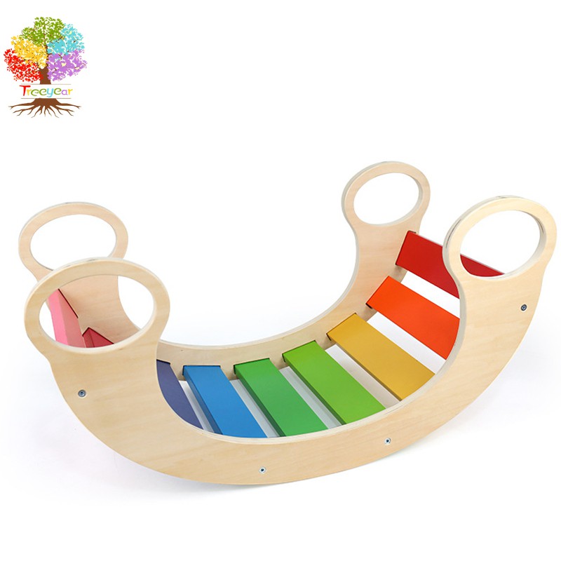 【樹年】蒙氏木製兒童多功能彩虹搖搖椅攀爬互動體能訓練幼兒園早教益智玩具