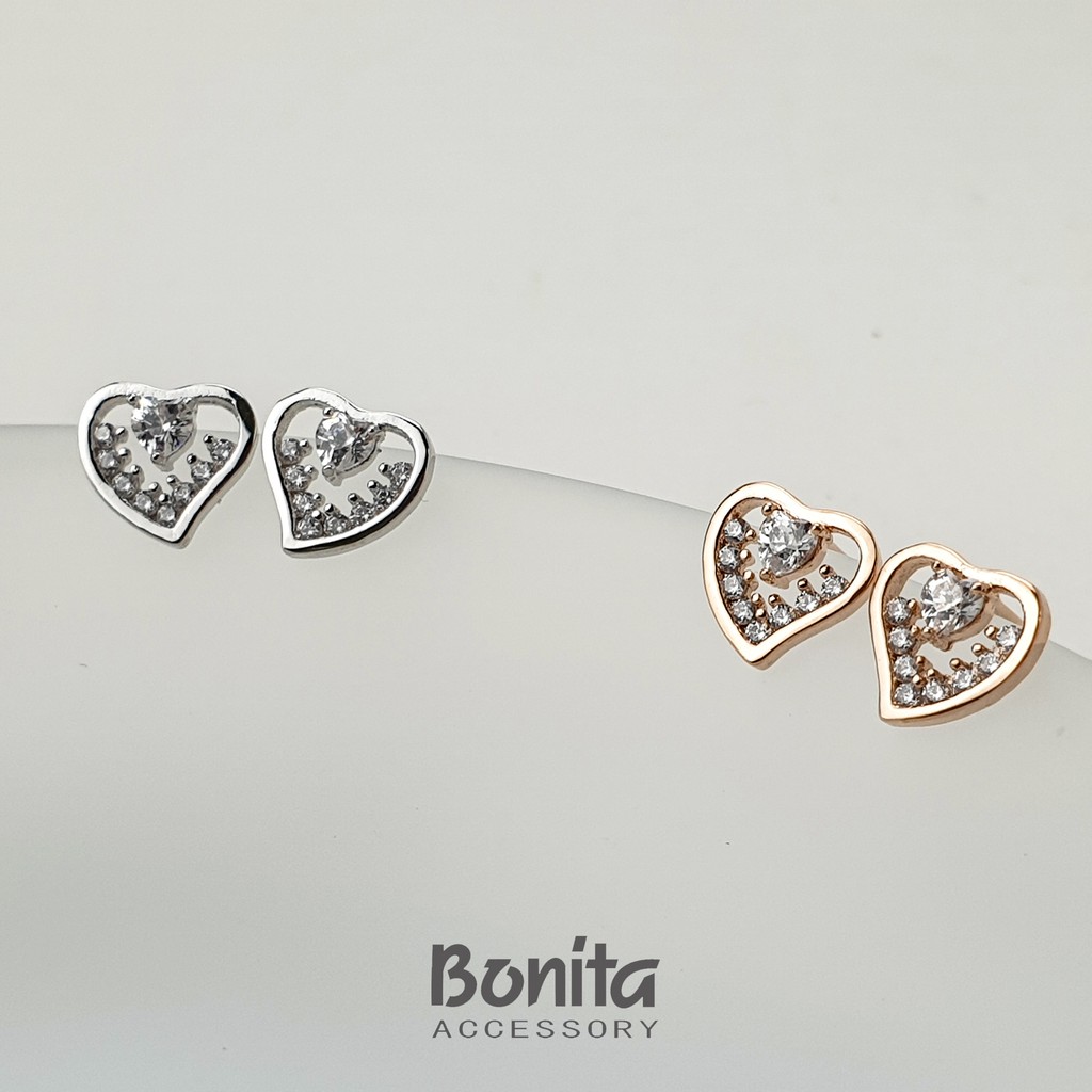 Bonita【925銀針】愛心水鑽銀針耳環--700-9005