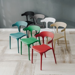 簡約多色牛角椅 餐椅 可堆疊 防水 椅子 休閒椅 化妝椅 吧檯椅 電腦椅 塑膠椅 靠背椅 一體式 免組裝【A131】