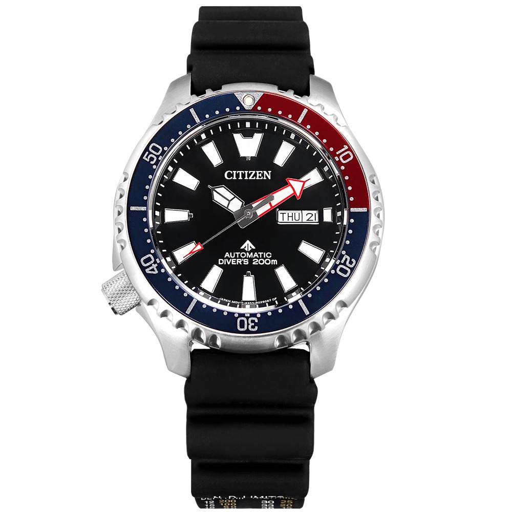 CITIZEN / PROMASTER 鋼鐵河豚 機械錶 潛水錶  橡膠手錶 紅藍色 / NY0110-13E/44mm