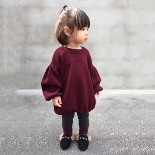 全新 女童 酒紅色 泡泡袖 秋季長袖上衣 100cm 3t