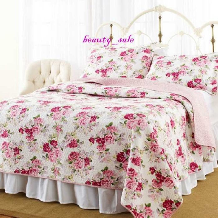 英國風 夢幻玫瑰 絎縫拼布被 床組 床罩 雙人3件組 加大版