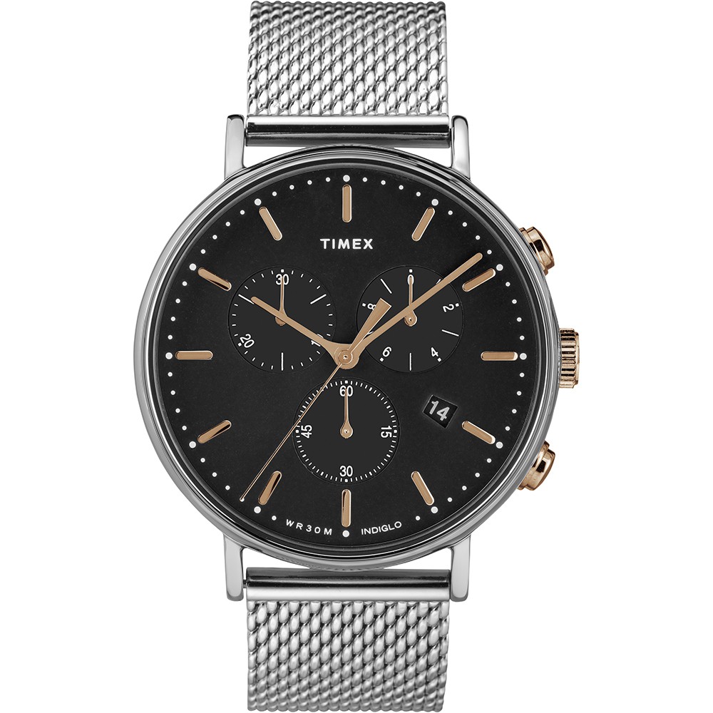 【TIMEX】 天美時 Fairfield Chrono系列 時尚三眼計時手錶 (黑/銀 TXTW2T11400)