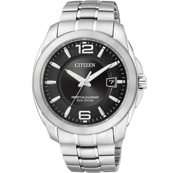 CITIZEN WATCH Eco-Drive 萬年曆紳士都會腕錶-黑/銀 型號 :BL1240-59E