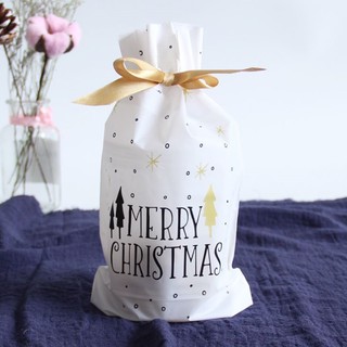 [Hare.D]現貨回饋 金色耶誕 立體束口袋 白底 交換禮物 餅乾 糖果 禮品包裝 抽繩袋 平口袋