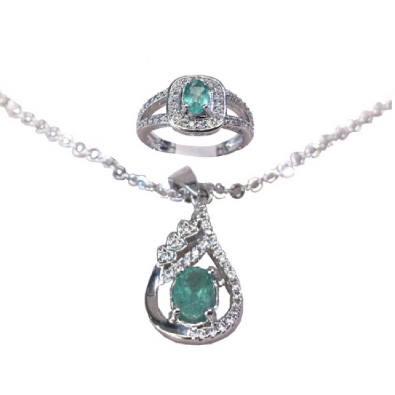真品祖母綠寶石套鍊戒指組復古時尚卡地爾款蒂芬綠