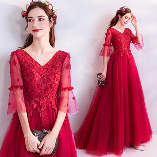 超仙氣質女神範紅色花朵新娘婚紗禮服結婚敬酒服 X0518