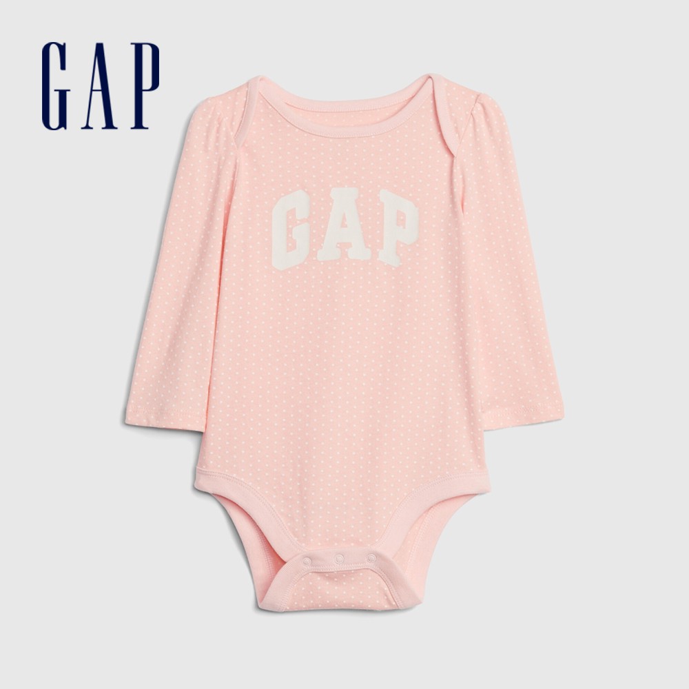 Gap 嬰兒裝 Logo亮色信封領長袖包屁衣-淺粉色(616402)