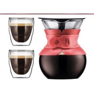 【丹麥BODUM】POUR OVER系列 手沖咖啡濾壺/0.5L+雙層玻璃杯250 CC兩入/禮盒裝
