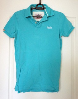 英國 極度乾燥 男版Superdry Hoopstripe 素面Polo衫.藍綠色 SIZE : S