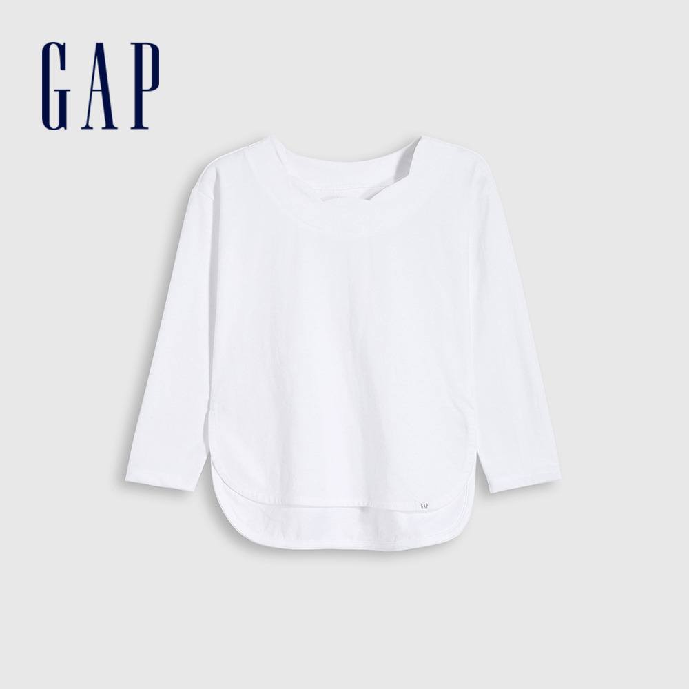 Gap 女幼童裝 純棉花朵領長袖T恤-白色(704223)