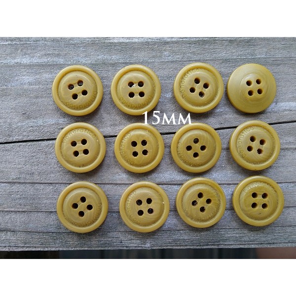 DAda緞帶‧4孔鈕扣‧I70028-Φ15mm日式芥末綠色塑膠扣子10個$28