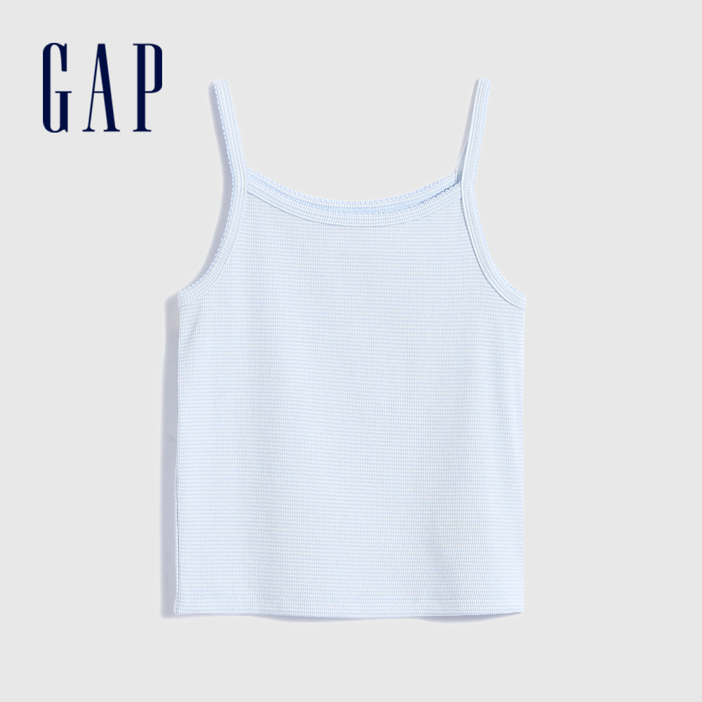 Gap 女童裝 清新羅紋針織吊帶上衣-藍色細條紋(683595)