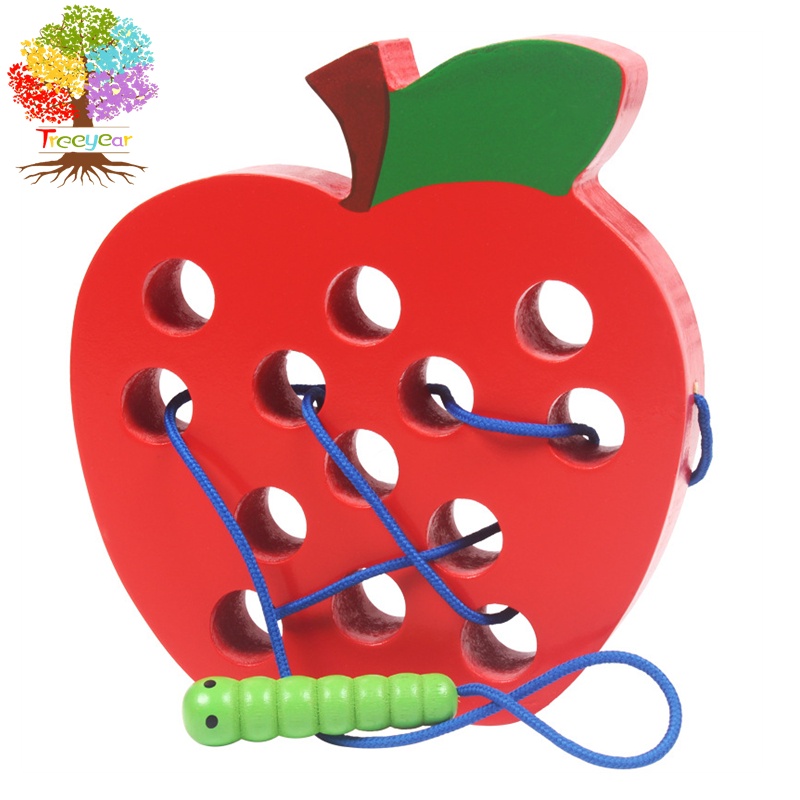 【樹年】蒙氏兒童蒙氏早教教具蟲吃蘋果遊戲寶寶鍛鍊動手能力穿線智力木質玩具