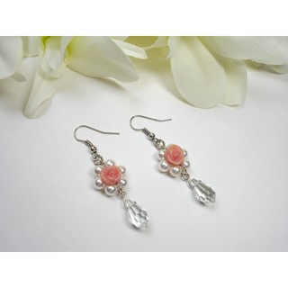 ✿SWAROVSKI水晶珍珠&捷克水晶✿手作時尚精品✿古典✿唯美【雨中的玫瑰垂墬耳環】【小魔女的魔法部屋】