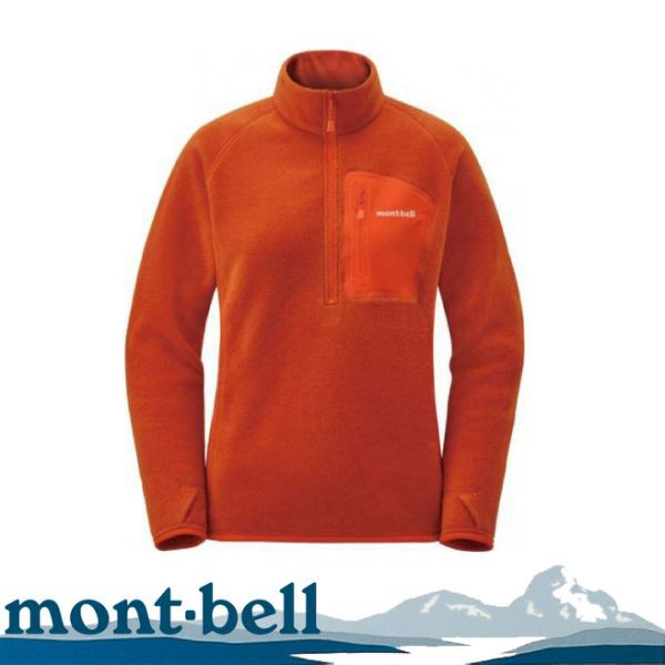 【Mont-Bell 日本 女 CP100 PULLOVER 刷毛上衣《磚橘》】1106594/保暖上衣/防寒/悠遊山水