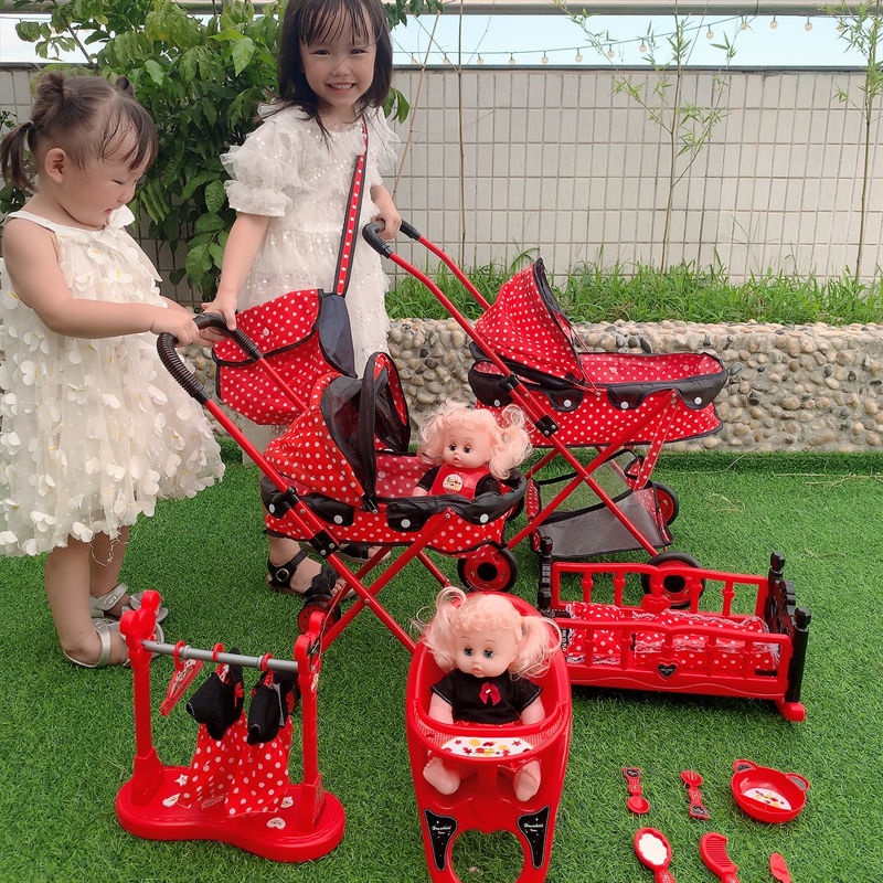 兒童玩具 加大手推車女孩帶洋娃娃燈光仿真過家家嬰兒寶寶生日禮物