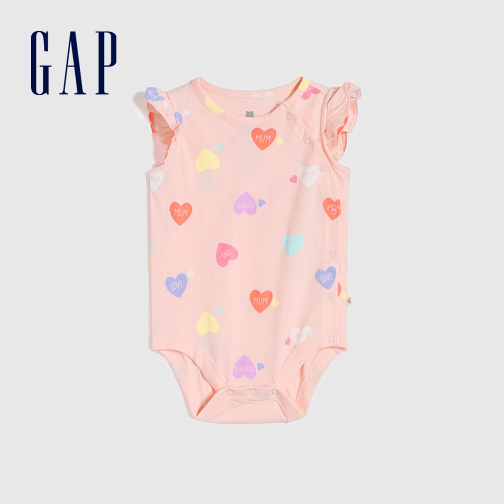 Gap 嬰兒裝 純棉愛心荷葉邊包屁衣 布萊納系列-粉色(769413)