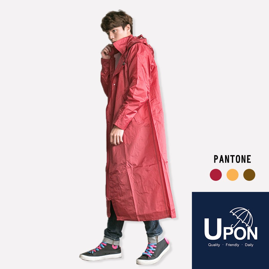 UPON雨衣-印花前開連身式風雨衣/紅白點 長版雨衣 連身雨衣 一件式雨衣 機車雨衣 背包雨衣 台灣專利