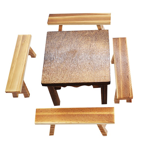 達課 LW-A3049 仿古原木桌椅組 模型材料 DIY 微景觀擺件 裝飾素材擺件 拍攝道具 袖珍家具模型 迷你袖珍桌椅