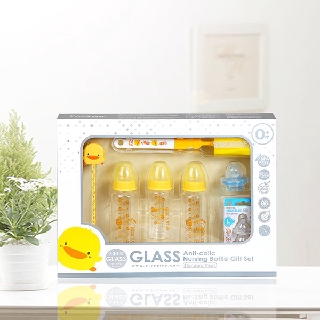 黃色小鴨媽咪乳感晶鑽奶瓶禮盒(標準口徑) 附提袋 彌月禮盒 830581