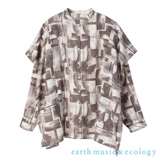 earth music&ecology 復古印花圖案斗篷式長袖襯衫(1D23L0A0200)