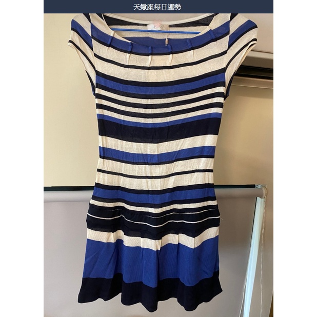 NR寶藍質感條紋針織洋裝