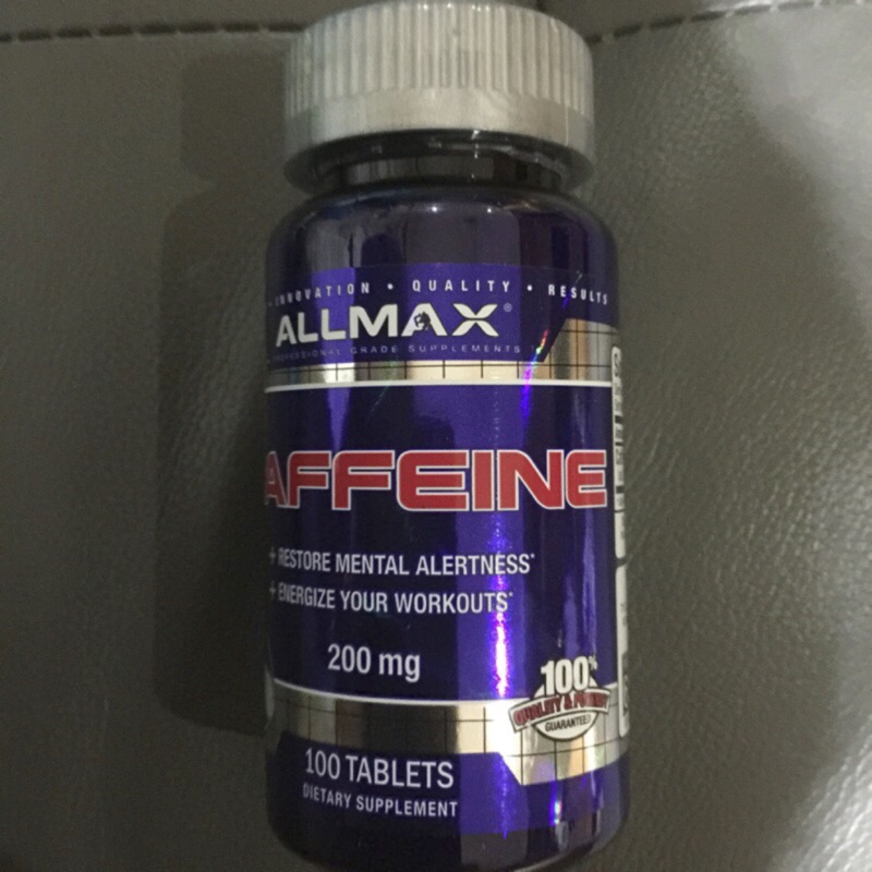 美國帶回 Allmax nutrition 100%純咖啡因 容易切成兩半 200毫克 熬夜提神 健身 專注力