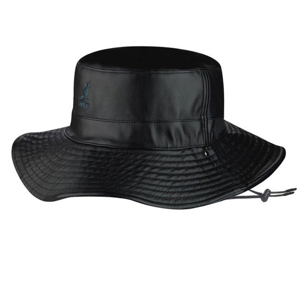 ★KANGOL★ K5312 Faux Leather Bucket 皮革 雙面 漁夫帽 (亮黑色) 化學原宿