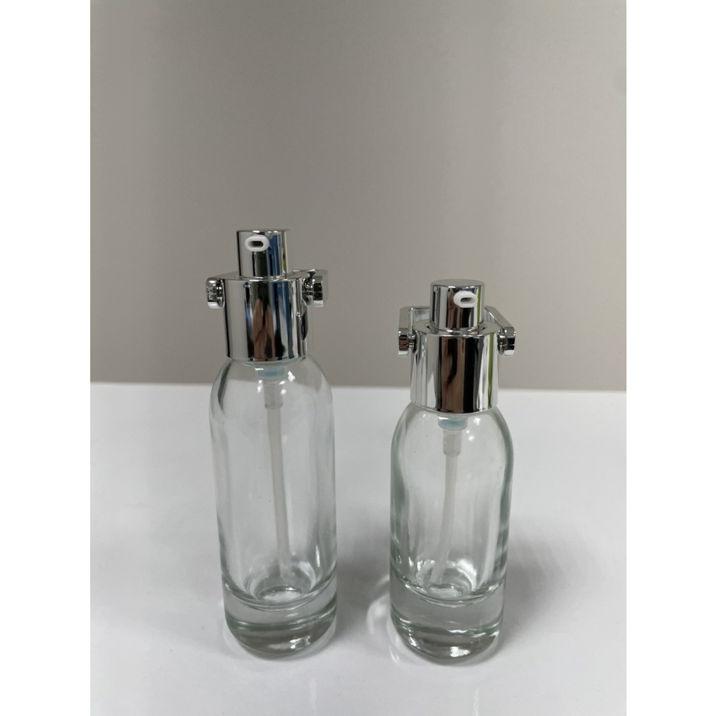 30ML/40ML 銀色提籃按壓玻璃瓶(分裝瓶、乳液壓瓶、精油液瓶、化妝水瓶)