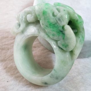 🐸呱呱來財🐸天然緬甸玉 A貨 翡翠-20.9mm白底青 精雕 青蛙 靈芝 扳指 現貨特惠 翡翠戒指 父親節禮物 玉扳指
