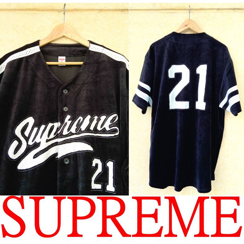 BLACK全新SUPREME絨布簍空拼接velour baseball jersey球衣罩衫/棒球外套短T