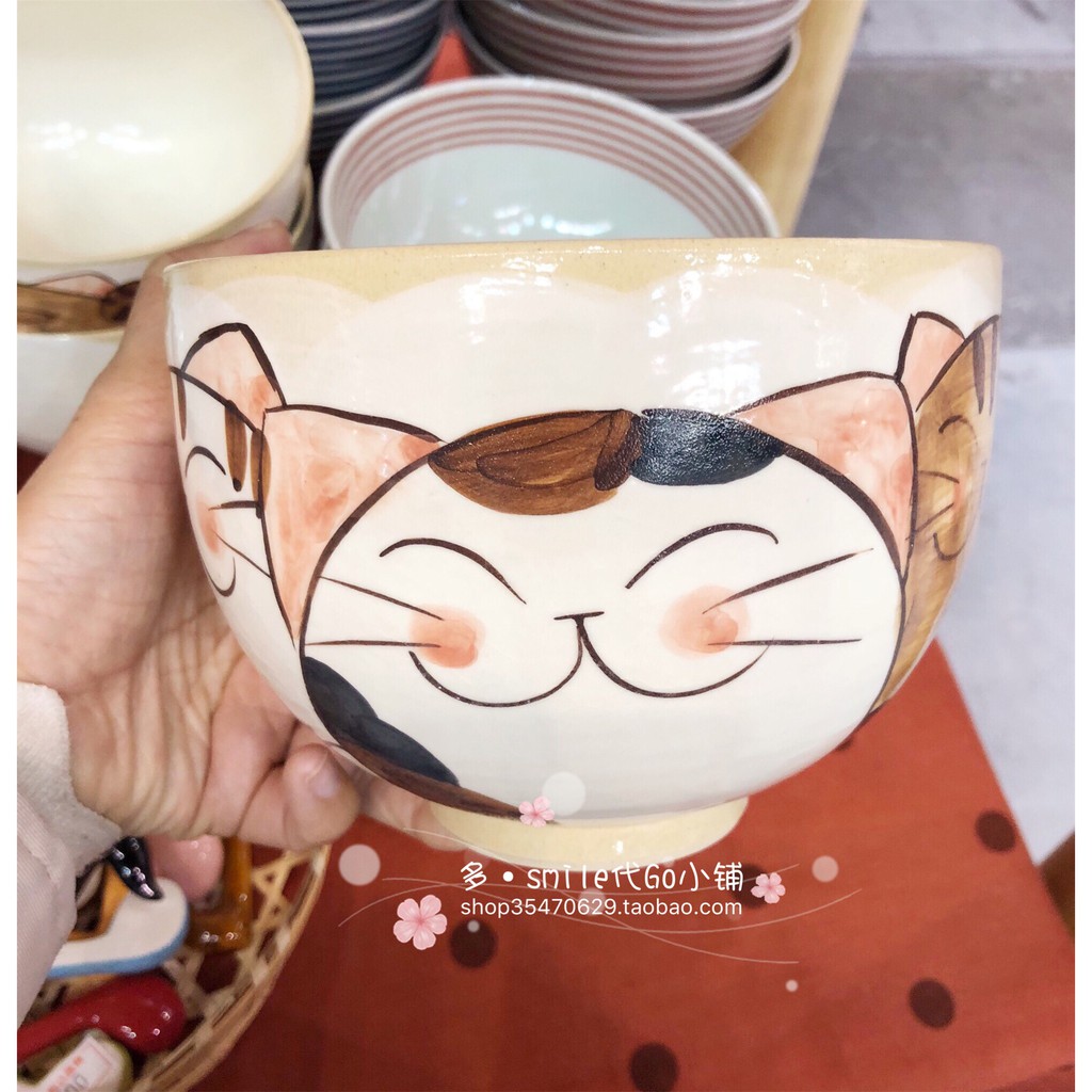 ~熱銷~新款現貨日本有田燒菊祥陶瓷手繪三隻貓咪大面碗蓋飯親子丼碗