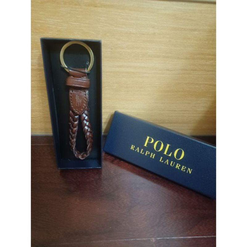 Polo Ralph Lauren經典黃銅+編織皮革鑰匙圈 禮物