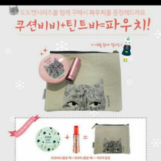 QQ Shop-韓國holika holika貓咪氣墊粉餅，補充包+唇膏+化妝包組合