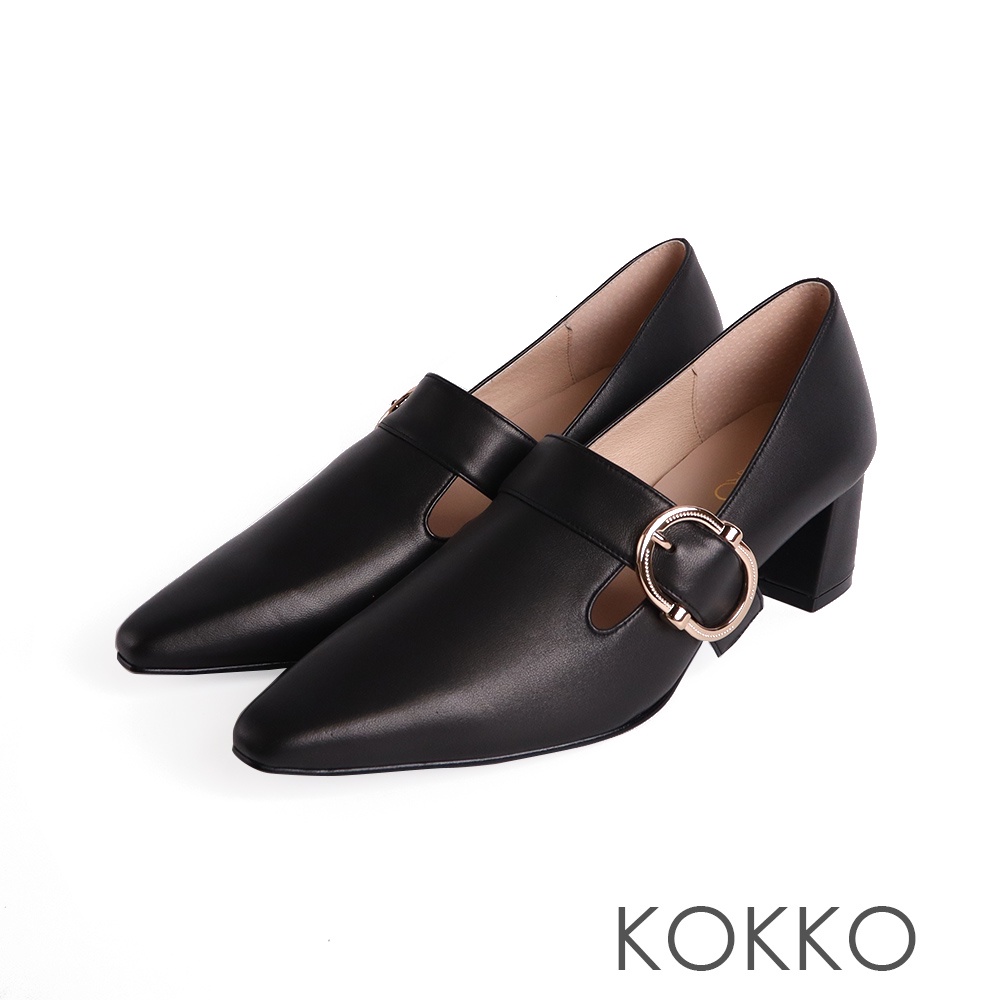 KOKKO俐落小方頭跟鞋低調黑色