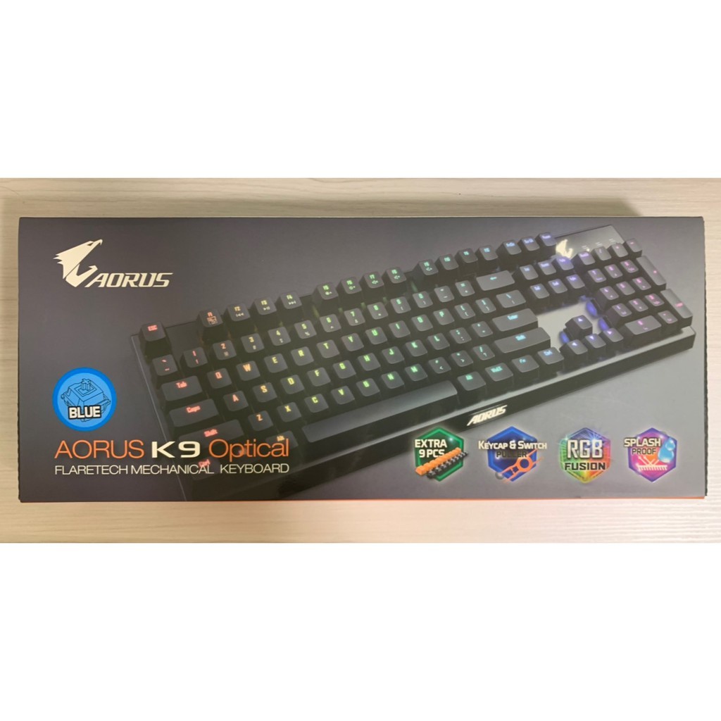 現貨 全新 技嘉 AORUS K9 機械鍵盤 有線 黑色 RGB 中文 光軸青