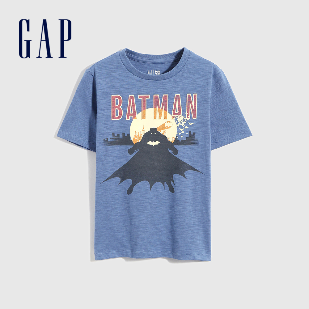 Gap 男童裝 Gap x DC™正義聯盟聯名 蝙蝠俠純棉印花短袖T恤-灰藍色(689888)