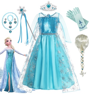 女孩 Elsa 公主裙狂歡節派對禮服斗篷兒童生日角色扮演服裝冰凍連衣裙兒童雪女王衣服 WQ142 電影凍結