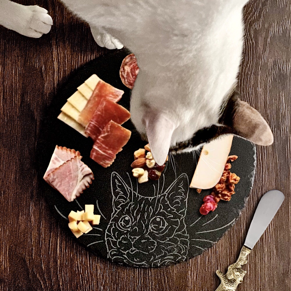 【 送禮推薦 】和貓一起吃飯 | 壽司乳酪頁岩盤 | 生魚片石盤 盤子 送無毒粉筆 石板 大餐盤 下酒菜炸物甜點盤蛋糕盤