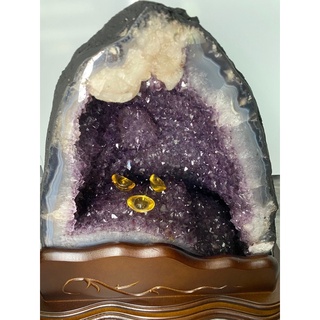 🔮巴西紫水晶洞-滿天星漂亮厚藍紋瑪瑙邊（辦公室風水）招財招貴人贈訂製底座