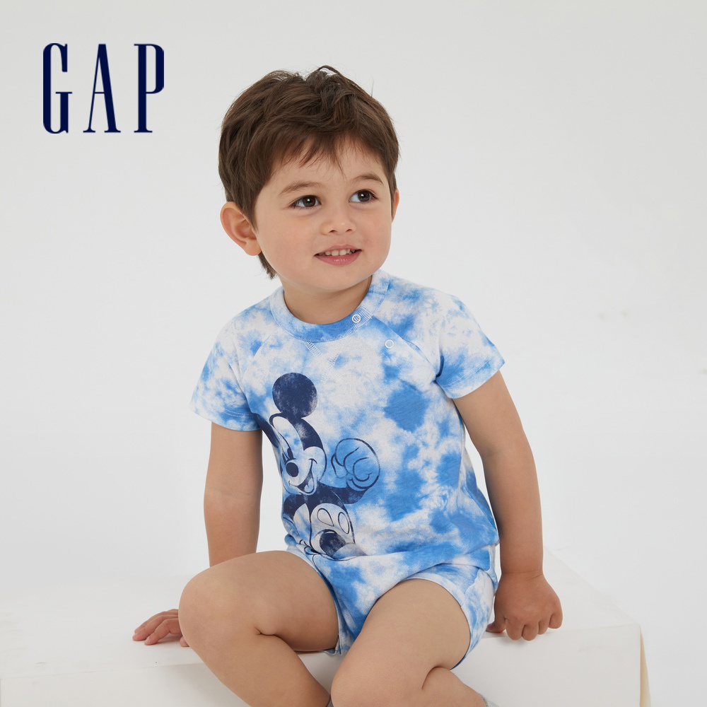 Gap 嬰兒裝 Gap x Disney迪士尼聯名 短袖包屁衣/連身衣-藍色紮染(862581)