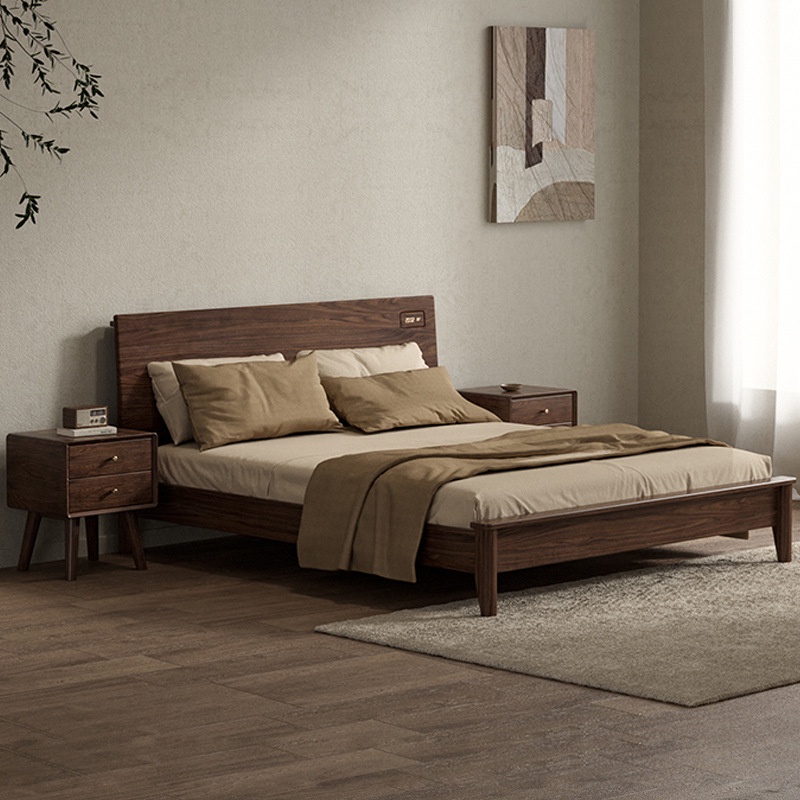 優米木業實木床現代簡約北歐傢具輕奢日式床1.8米1.5雙人床主臥橡木單人高架床高腳床雙層床架鐵床架雙人床架