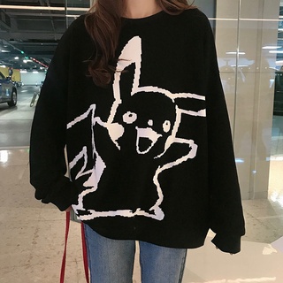 大學T女好看上衣 日系皮卡丘vintage女春秋寬鬆韓版潮ins慵懶風薄款hiphop外套