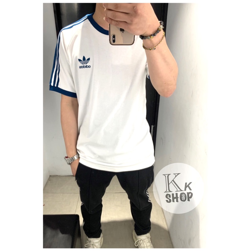 KK♦️Adidas originals 愛迪達三葉草logo 白藍三線短袖上衣男生運動t恤DY1532 | 蝦皮購物