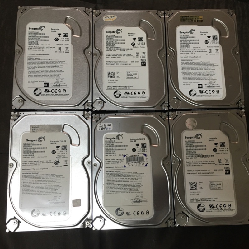 Seagate 3.5吋 500GB硬碟，薄型，7200轉，保證良品，無壞軌，10顆3500元