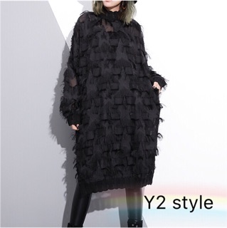 Y2 style▪️y星星流蘇性感小高領蕾絲洋裝連身裙▪️Y2style歐美設計款顯瘦長袖加大尺碼大碼m5-3643